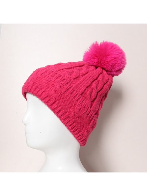 Gorro de lana con pompón de Mujer Fucsia