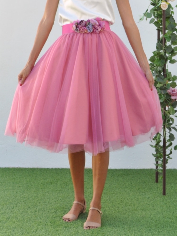 Falda midi tul con capas ROSADO DETALLE