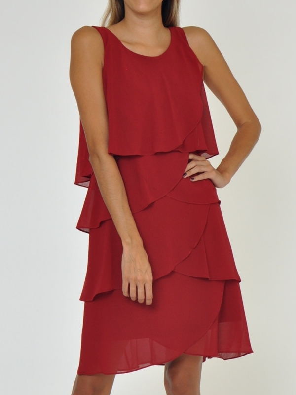 Vestido fiesta corto con volantes GRANATE