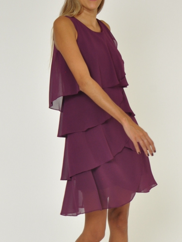 Vestido fiesta corto con volantes MORADO OSCURO DETALLE 2