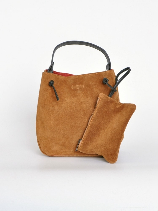 Bolso de mano piel serraje CAMEL