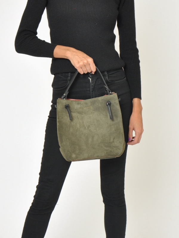 Bolso de mano piel serraje VERDE OSCURO