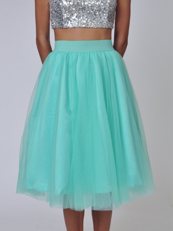 Falda midi tul con capas VERDE AGUA