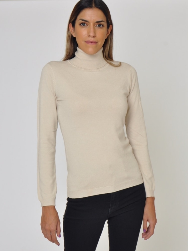 Jersey mujer cuello alto básico BEIGE