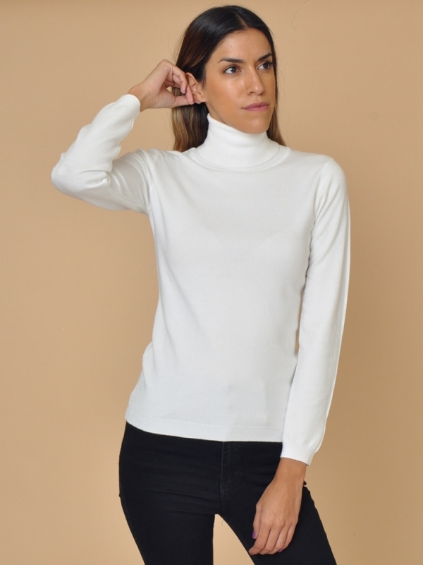 Jersey mujer cuello alto básico BLANCO