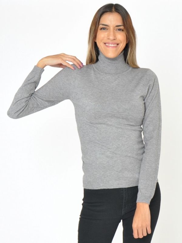 Jersey mujer cuello alto básico GRIS