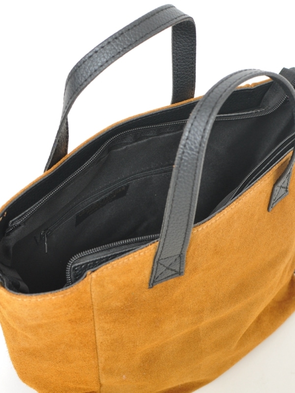 Bolso mujer de piel serraje CAMEL DETALLE