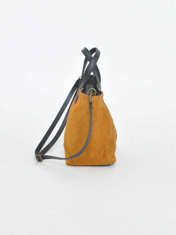 Bolso mujer de piel serraje CAMEL PERFIL