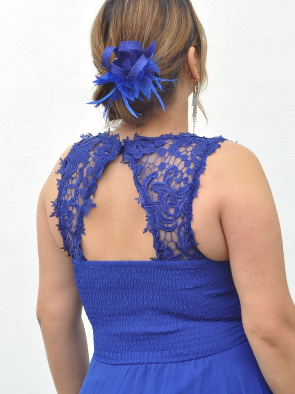 Vestido fiesta corto encaje cuello V - Tallas Grandes AZULÓN DETALLE ESPALDA