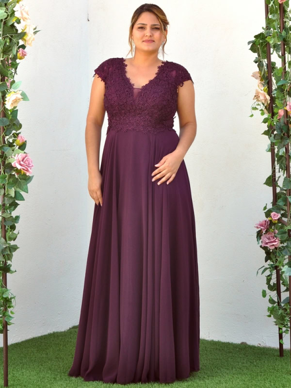 Vestido fiesta largo Estela Tallas Grandes MORADO OSCURO