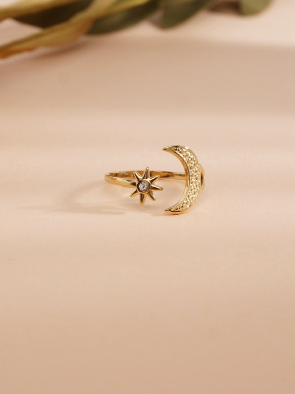 Anillo de acero ajustable Luna y estrella DORADO