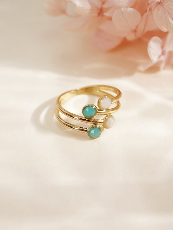 Anillo de acero ajustable twist con piedras naturales TURQUESA
