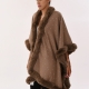 Poncho mujer con brillos y borde de pelo sintético TAUPE