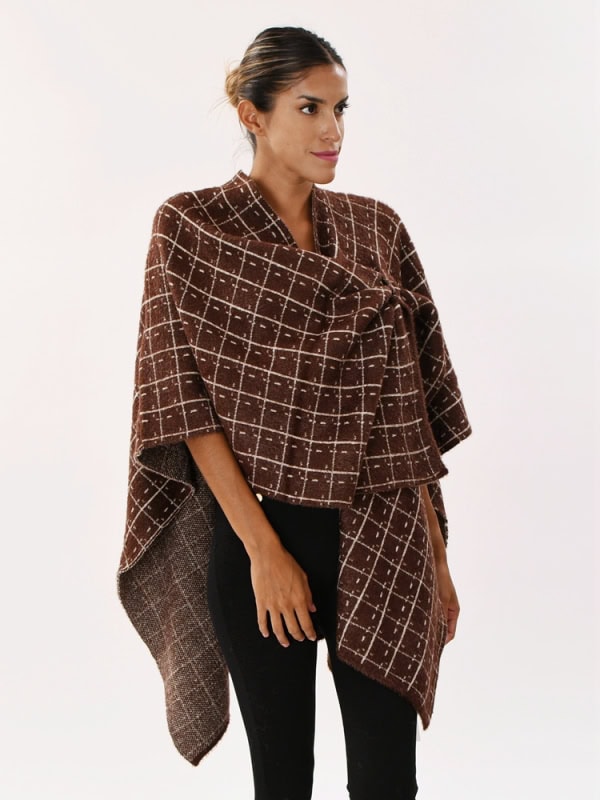 Poncho mujer de cuadros CAFÉ