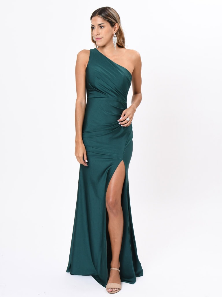 Eleanora Hombro Cruzado Tirante Gasa Vestido Con Corte Imperial Verde Lima