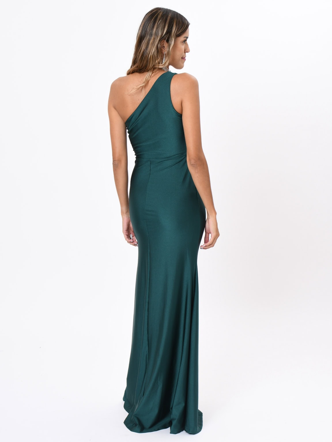 Vestidos de un solo hombro con cuerpo plisado Verde Menta
