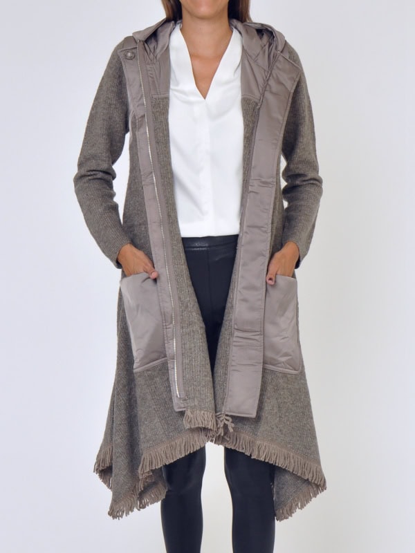 Chaqueta con capucha mujer flecos MARRON ABIERTO