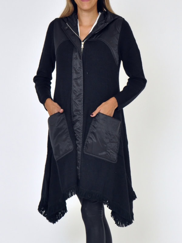 Chaqueta con capucha mujer flecos marino NEGRO