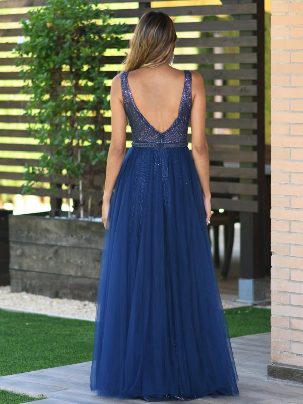 Vestido con brillos tul XANDRA MARINO ESPALDA