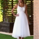 Vestido fiesta de tul brillo midi Yamila BLANCO