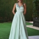 Vestido fiesta largo Mikado VERDE CLARO
