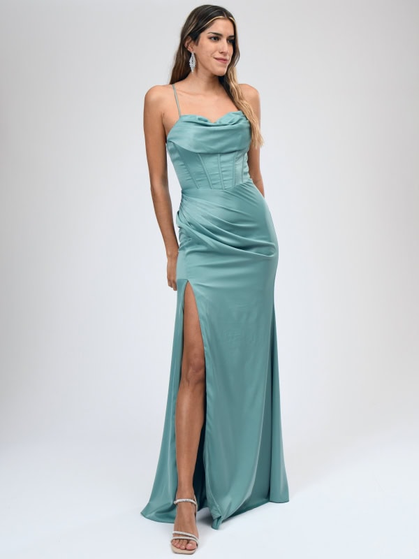 Vestido fiesta largo corset Leticia VERDE MENTA