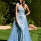 Vestido de fiesta largo con brillos tul y plumas SONIA azul cielo
