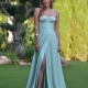 Vestido fiesta corset con raja verde claro