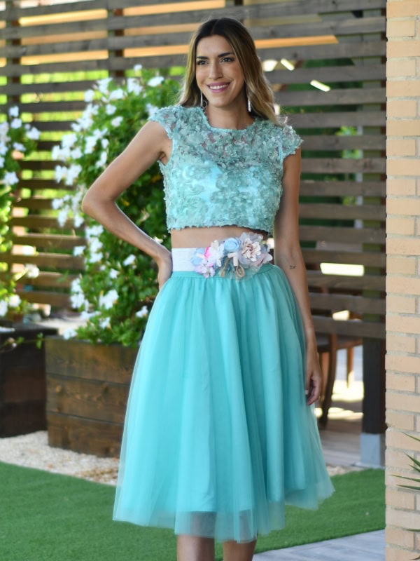 Falda midi tul con capas TURQUESA