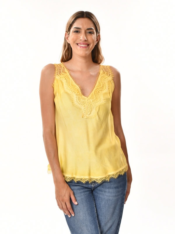 Top lencero puntilla MOSTAZA