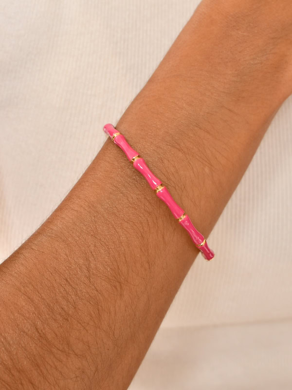 Brazalete acero inoxidable diseño bambú FUCSIA