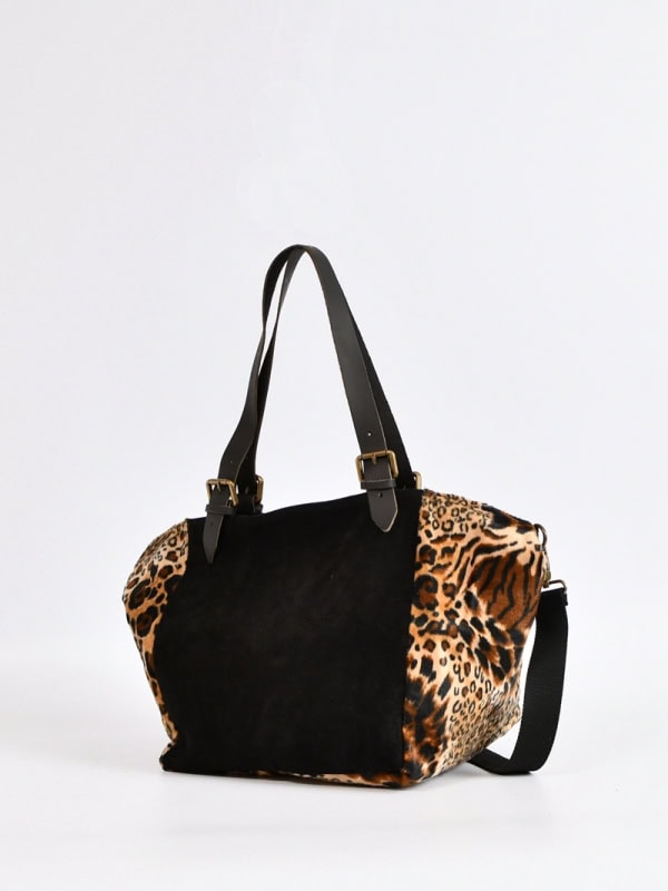 Bolso shopper piel serraje negro