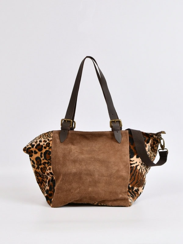 Bolso shopper piel serraje taupe