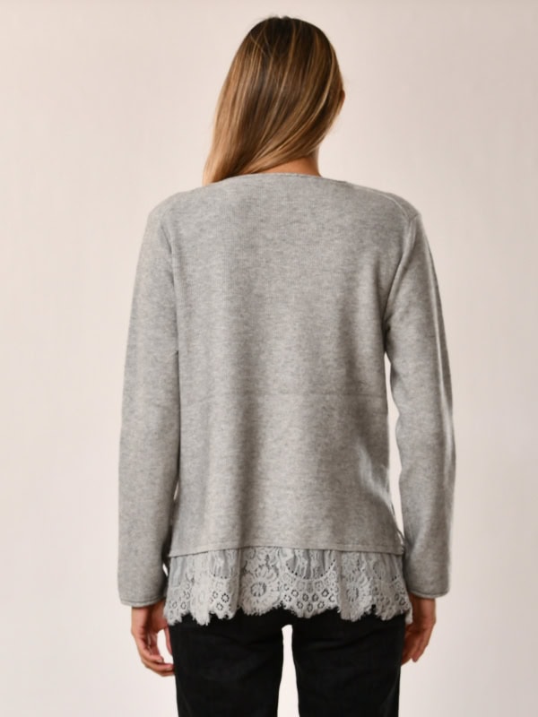 Jersey de mujer con flecos y tacto suave estilo casual GRIS ESPALDA