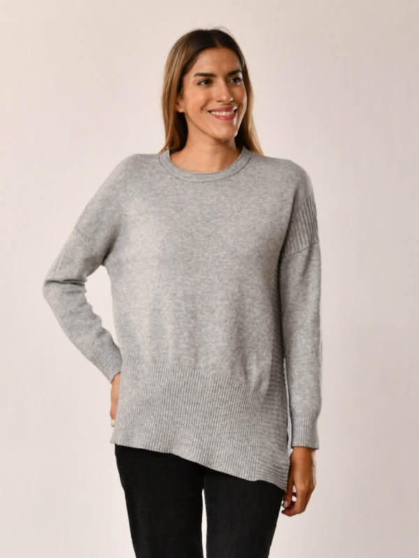 Jersey de mujer extrasuave asimétrico abertura lateral GRIS