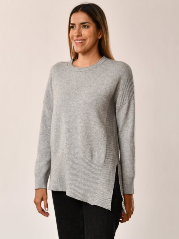 Jersey de mujer extrasuave asimétrico abertura lateral GRIS LATERAL