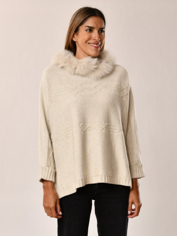 Jersey para mujer con cuello desmontable y diseño entrelazado BEIGE