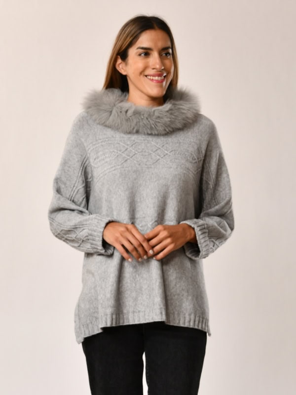 Jersey para mujer con cuello desmontable y diseño entrelazado GRIS DETALLE