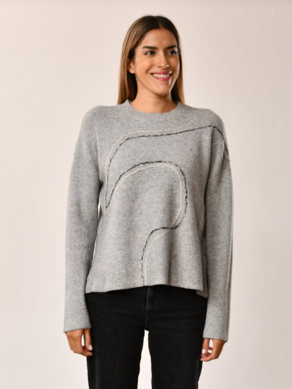 Jersey para mujer con diseño abstracto bordado gris