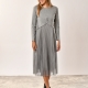 Vestido midi punto con falda de tul plisado GRIS