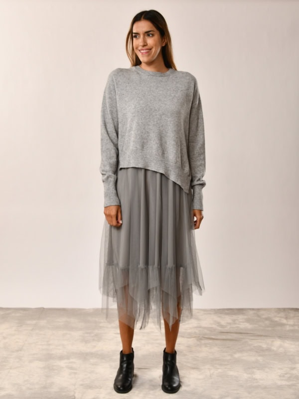 Vestido para mujer con falda de tul volantes irregulares gris