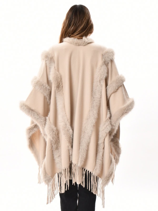 Poncho con flecos BEIGE ESPALDA