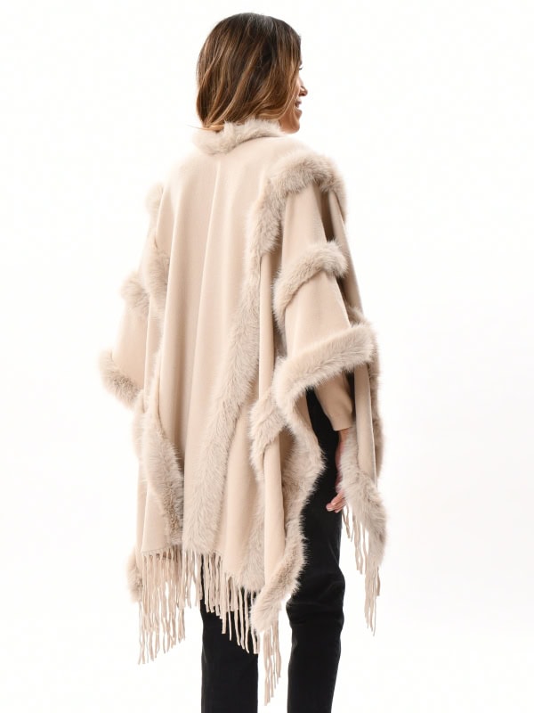 Poncho con flecos BEIGE PERFIL