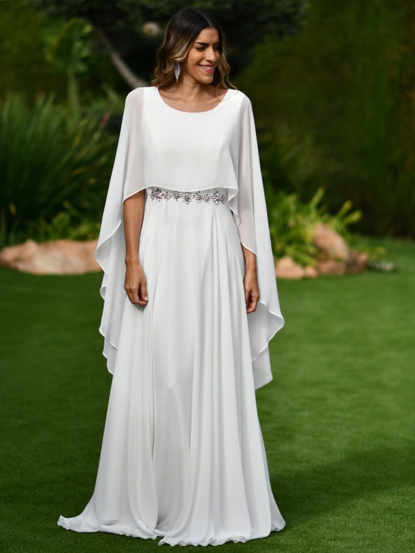 Vestido de fiesta largo con mangas volantes - Tallas Grandes blanco