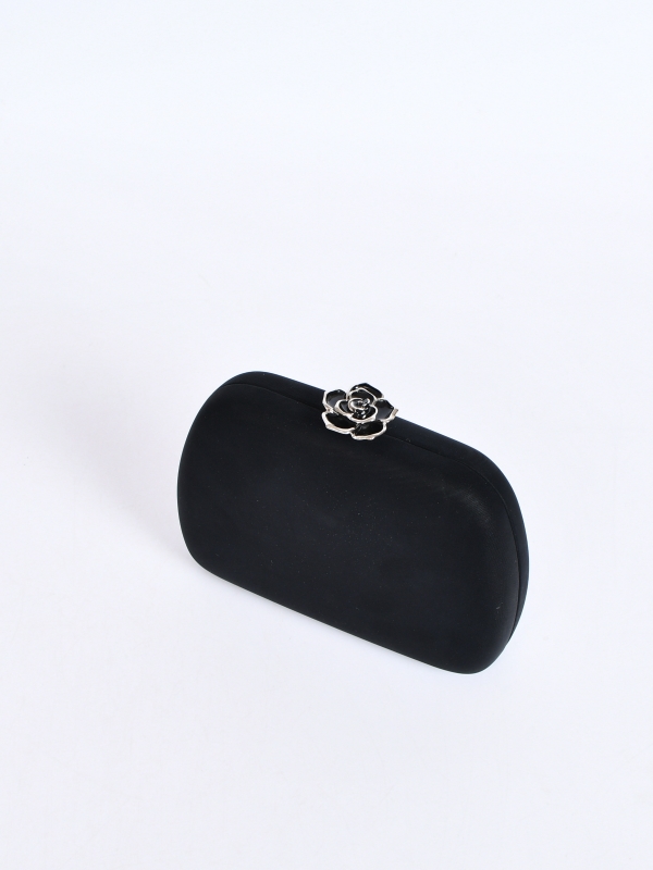 Cartera fiesta detalle flor NEGRO PLATEADO