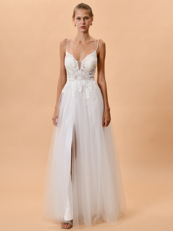 Vestido de Novia tul espalda al aire blanco