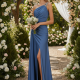 Vestido de fiesta largo asimétrico con Strass AZUL GRISACEO