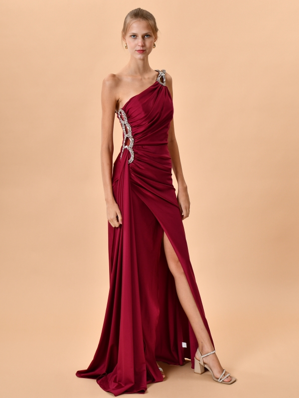 Vestido de fiesta largo asimétrico con Strass BURDEO