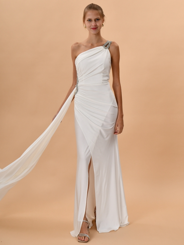 Vestido de fiesta largo asimétrico con Strass DETALLE