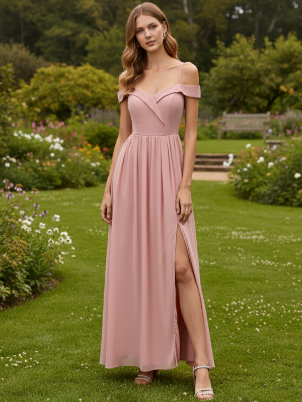 Vestido de fiesta largo con hombros descubiertos